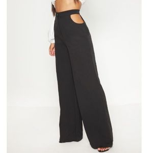 Black Cut Out Detail Wide Leg Pants